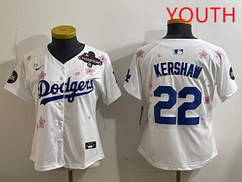Youth Los Angeles Dodgers #22 Kershaw White Sakura Edition 2025 Nike MLB Jersey style 5